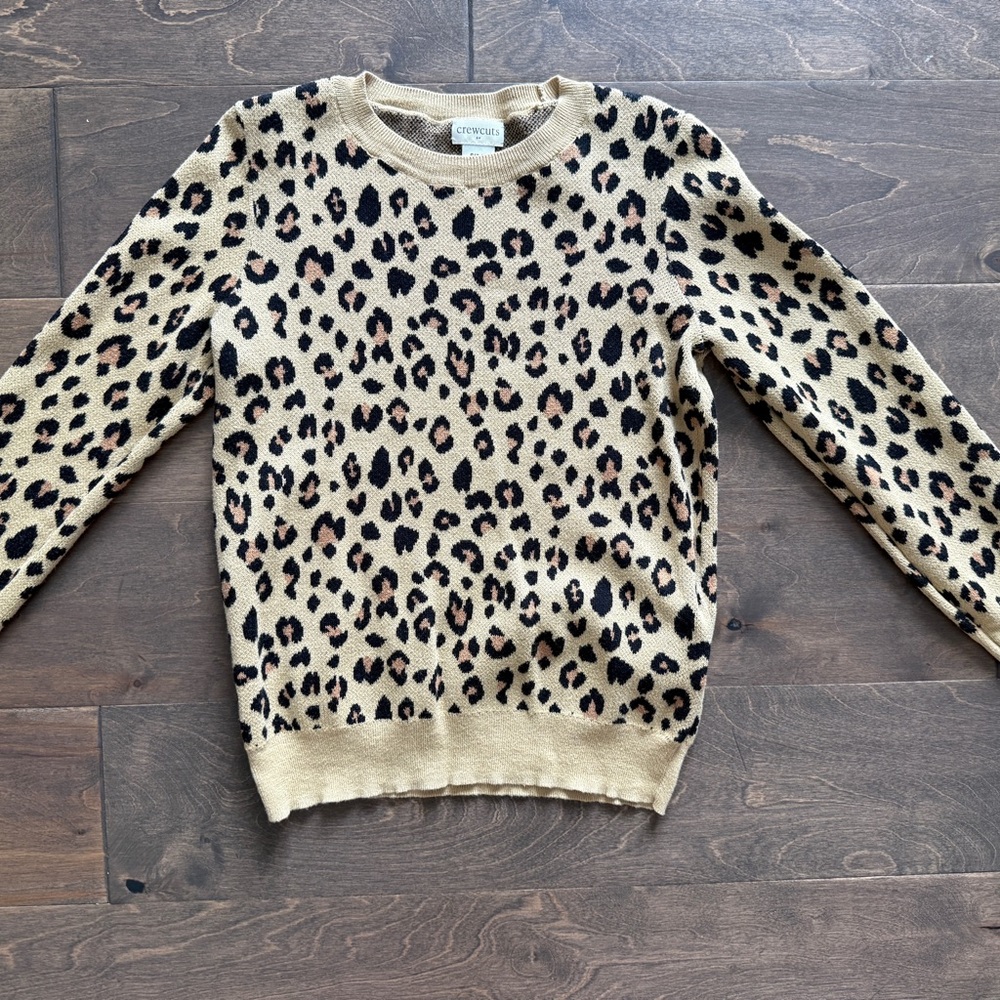Kids CrewCuts Tan and Black Leopard Print Sweater- Size 6/7